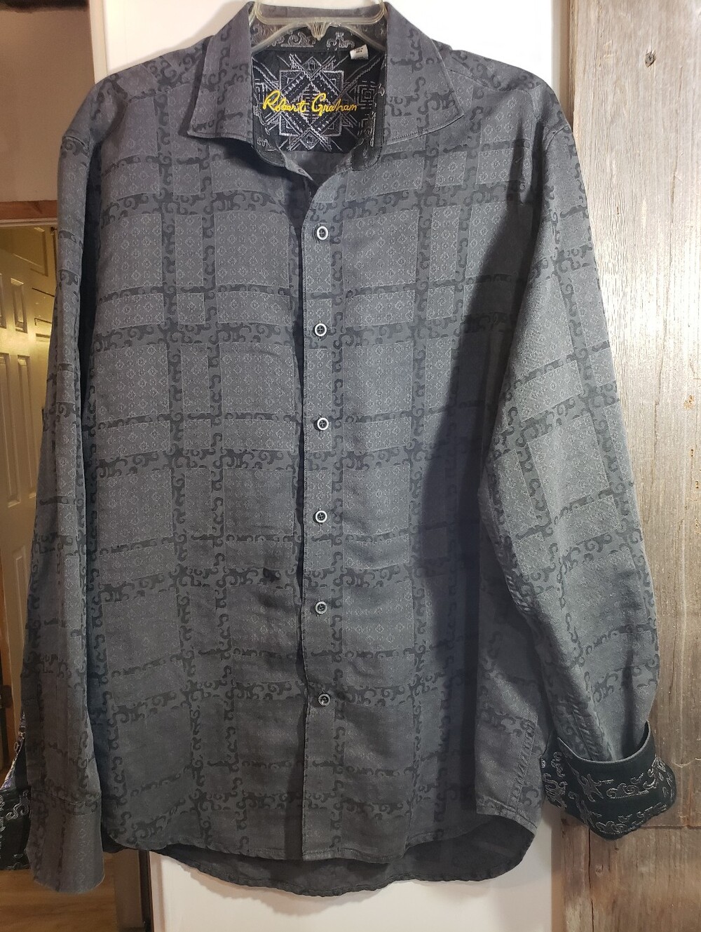 Robert Graham Black Gray Plaid XL Button Down Shirt Cotton